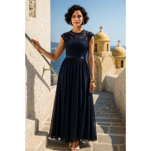 Miusol Sm Maxi Dress Sweetheart Lace Bodice Ribbon Waist Gown Formal Event Blue - Picture 1 of 16